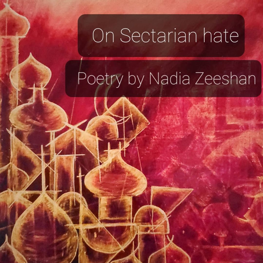 Modern Wall Art and Islamic Decor - Nadia Zeeshan Minaret Paintings with tags about sectarian hate- Famous Islamic Artist